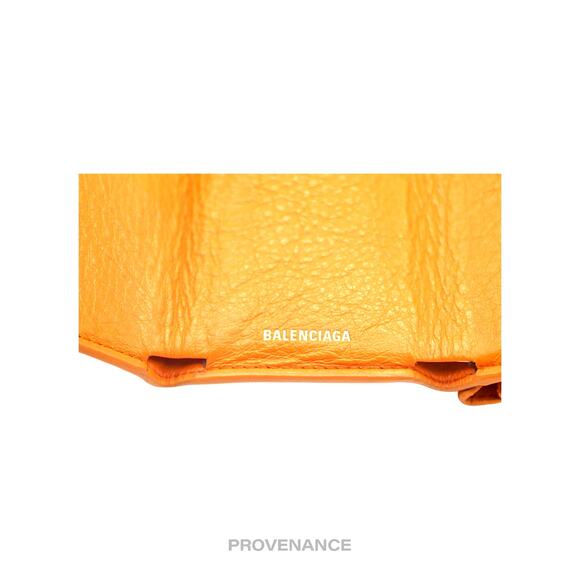 🔴 Balenciaga Logo Print Trifold Wallet - Orange Leather - Picture 6 of 8